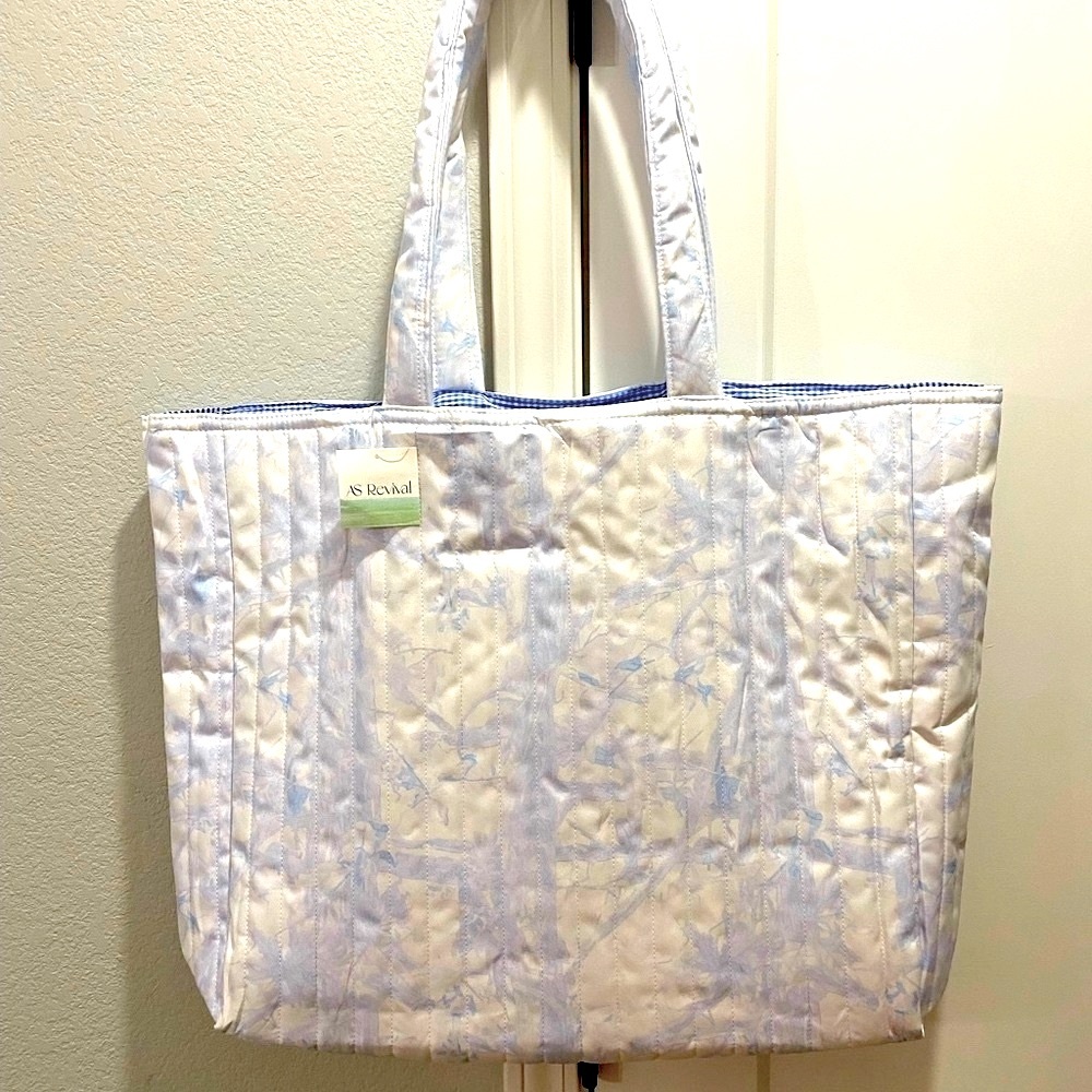 Altar’d State Blue Camouflage Gingham Large Tote Diaper Travel Quilted Bag